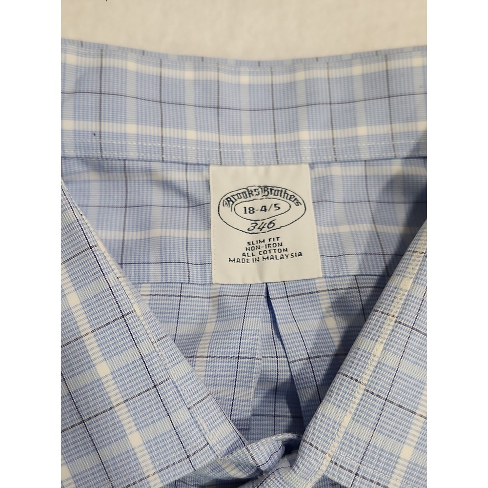 Brooks Brothers Shirt Mens 18-4/5 346 Slim Fit Blue Plaid Long Sleeve Button Up - Picture 2 of 9
